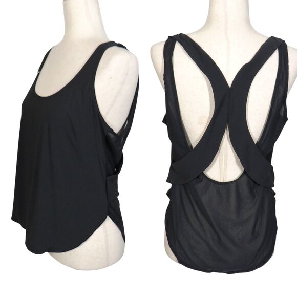 HALARA Tops - Halara Black Contrast Mesh Curved Hem Cool Touch Quick Dry Active Tank Sz Small